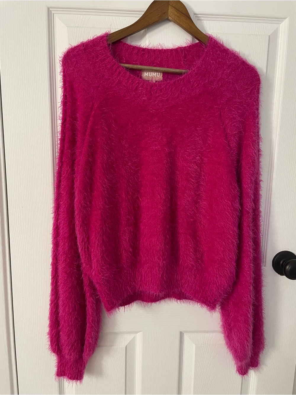 Show Me Your MuMu Vienna Fuzzy Balloon Sleeve Sweater Hot Pink L Like New